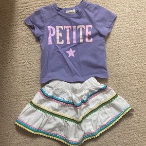 Petite Crewneck Tee & Light Green Stripe A-Line Skirt - Infant, 3-6m